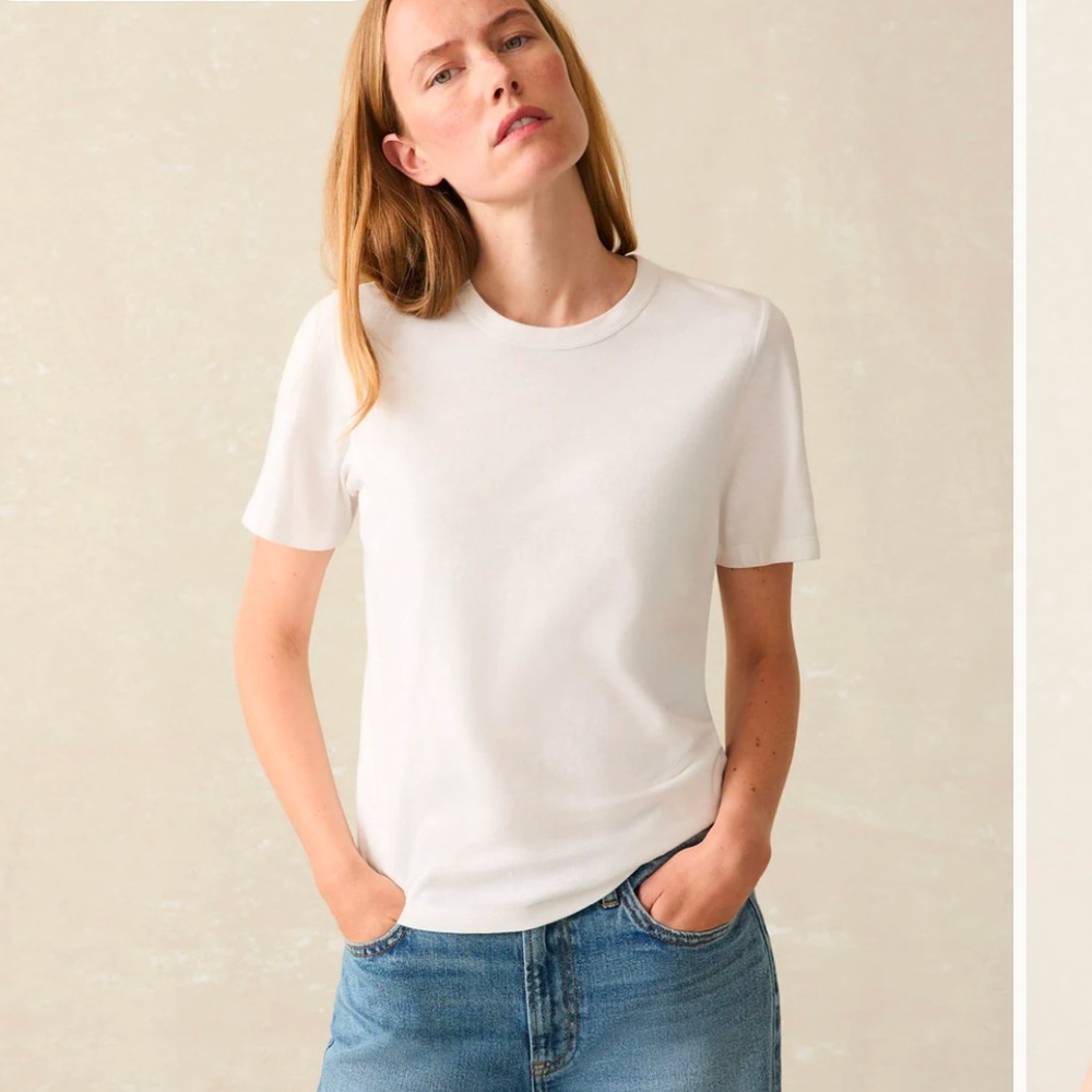 Faherty White Short Sleeve Crewneck Tee